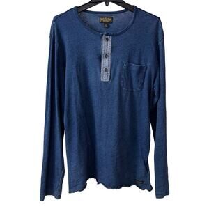 True Religion Henley Shirt Mens XL Blue Long Sleeve Pocket Long Sleeve